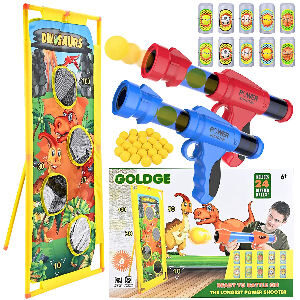 Pistolas de bolas para niños con 24 bolas de espuma, juego de tiro al plato con 2 pistolas de bolas